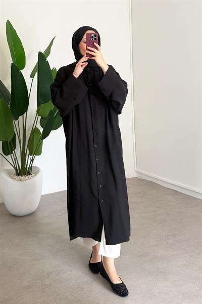 Tensel Uzun Gömlek Elbise - Siyah