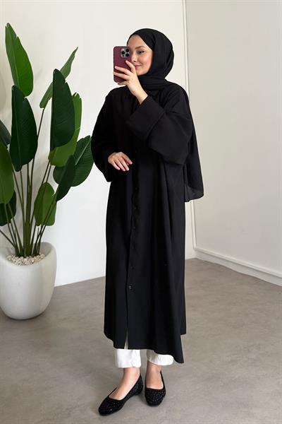 Tensel Uzun Gömlek Elbise - Siyah