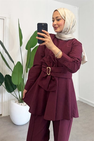 Tokalı Detay Takım - Bordo