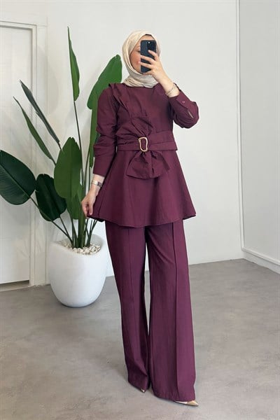 Tokalı Detay Takım - Bordo