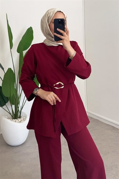 Tokalı Double Takım - Bordo
