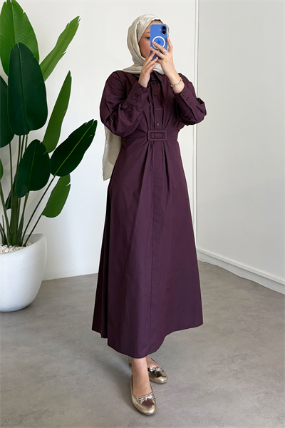 Tokalı Elbise - Bordo