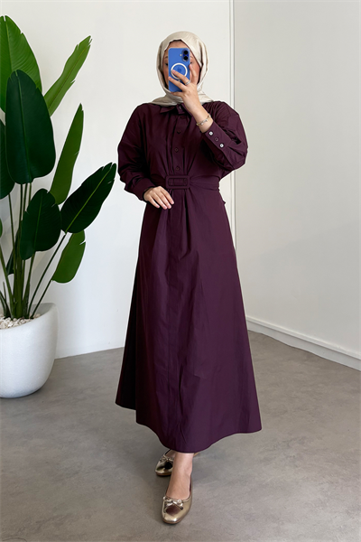 Tokalı Elbise - Bordo