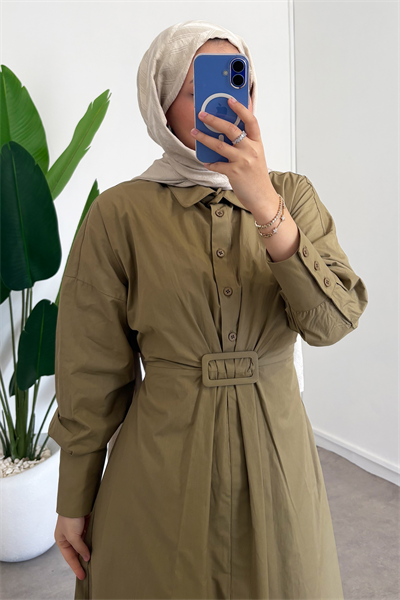 Tokalı Elbise - Haki Yeşil