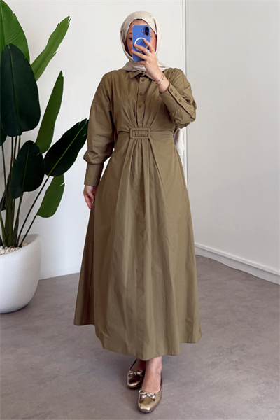 Tokalı Elbise - Haki Yeşil