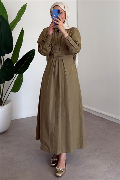 Tokalı Elbise - Haki Yeşil