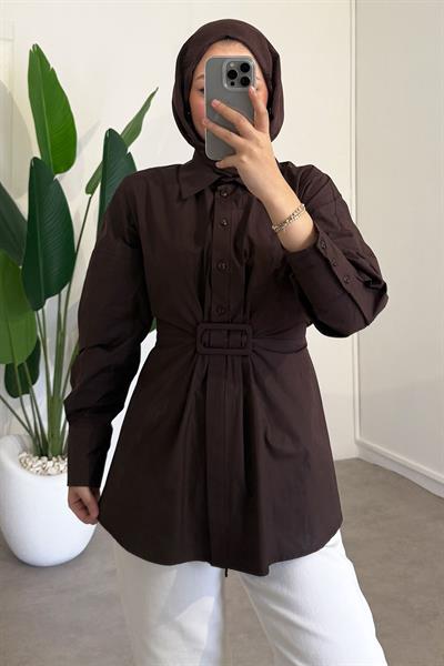 Tokalı Tunik - Kahverengi