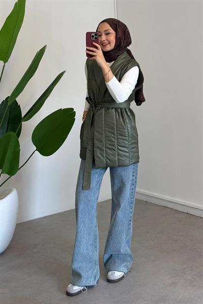 TRIKO DETAYLI YELEK 31-4046 - HAKİ YEŞİL