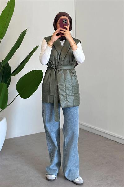 TRIKO DETAYLI YELEK 31-4046 - HAKİ YEŞİL