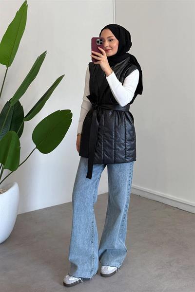 TRIKO DETAYLI YELEK 31-4046 - SİYAH