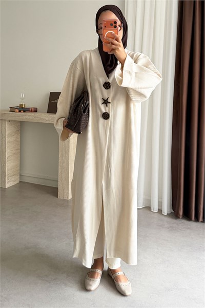 Triko Kimono Elbise - Ekru