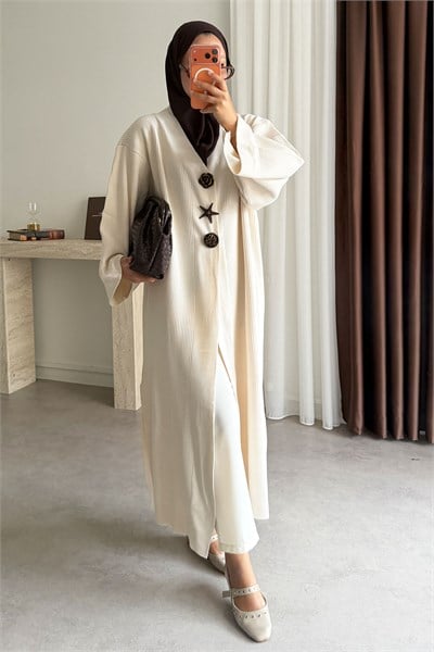 Triko Kimono Elbise - Ekru