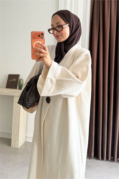 Triko Kimono Elbise - Ekru