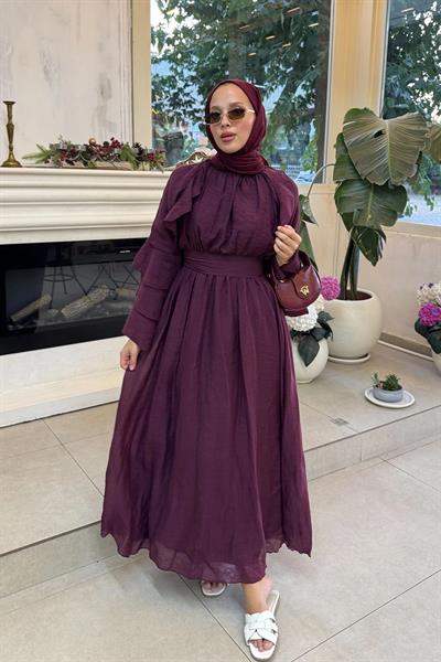 TÜL MODAL ELBİSE 31-3370 - BORDO