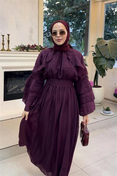 TÜL MODAL ELBİSE 31-3370 - BORDO