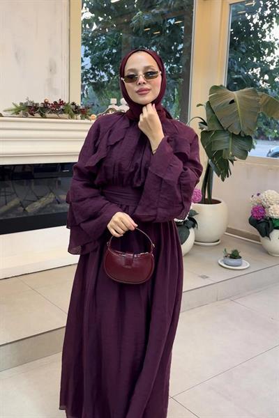 TÜL MODAL ELBİSE 31-3370 - BORDO