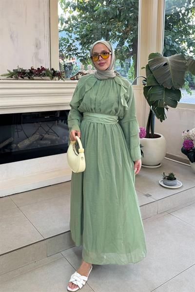 TÜL MODAL ELBİSE 31-3370 - ÇAGLA YEŞİL