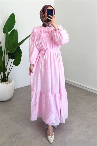 Tül Modal Elbise - Pembe