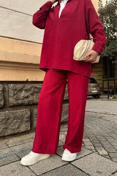 V Yakalı Takım 9-15804 - BORDO