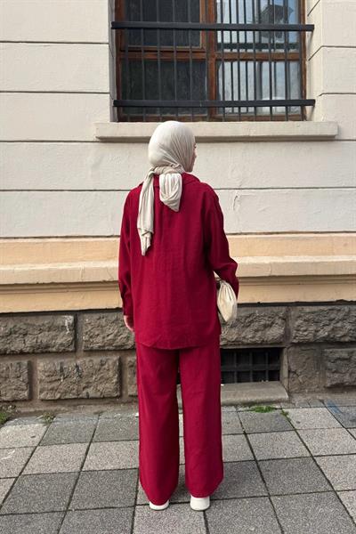 V Yakalı Takım 9-15804 - BORDO