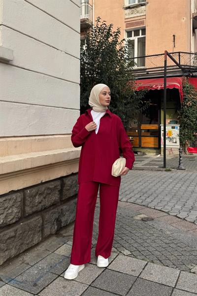 V Yakalı Takım 9-15804 - BORDO