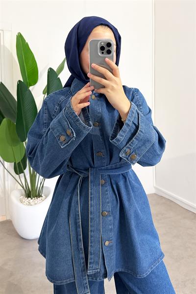 Volan Ceketli Denim Takım - Açık Kot