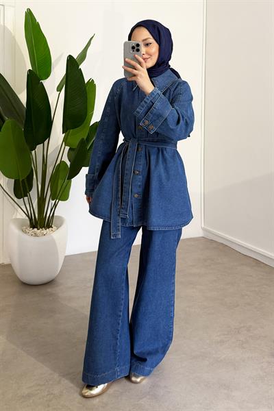 Volan Ceketli Denim Takım - Açık Kot