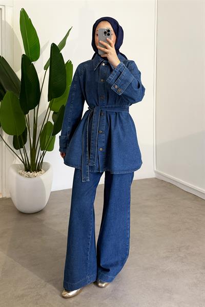 Volan Ceketli Denim Takım - Açık Kot