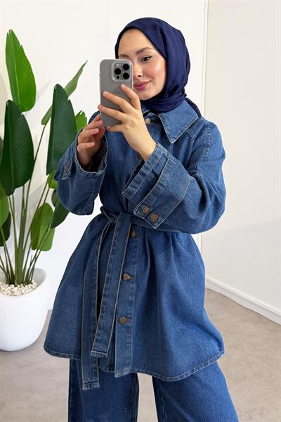 Volan Ceketli Denim Takım - Açık Kot