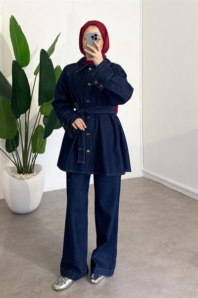 Volan Ceketli Denim Takım - Koyu Kot