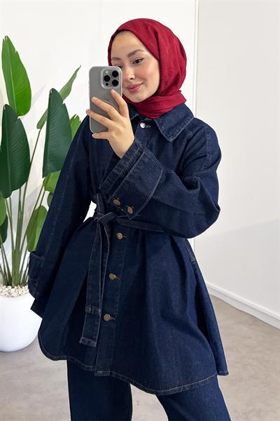 Volan Ceketli Denim Takım - Koyu Kot