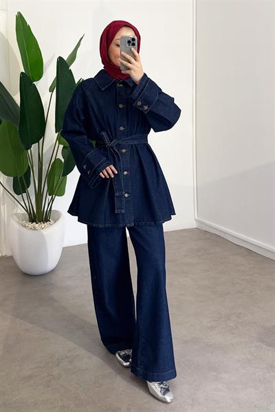 Volan Ceketli Denim Takım - Koyu Kot