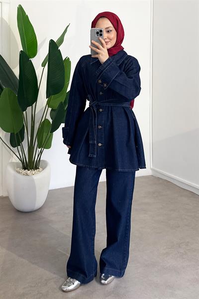 Volan Ceketli Denim Takım - Koyu Kot