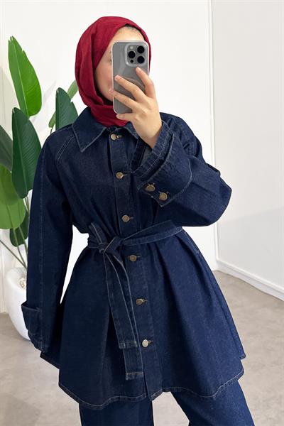 Volan Ceketli Denim Takım - Koyu Kot