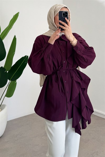 Volanlı Modal Gömlek -Bordo