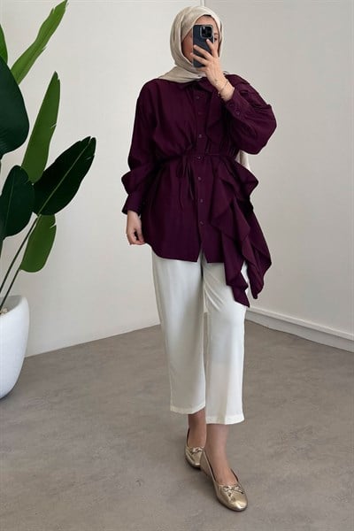 Volanlı Modal Gömlek -Bordo