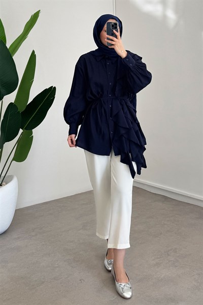 Volanlı Modal Gömlek - Lacivert