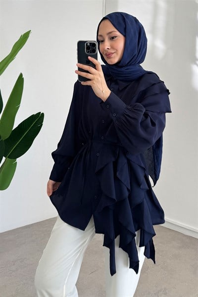 Volanlı Modal Gömlek - Lacivert