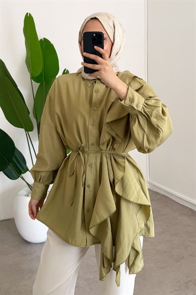 Volanlı Modal Gömlek - Olive