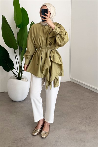 Volanlı Modal Gömlek - Olive
