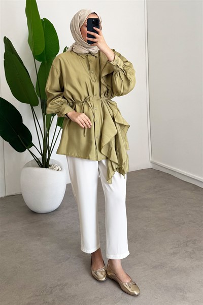 Volanlı Modal Gömlek - Olive