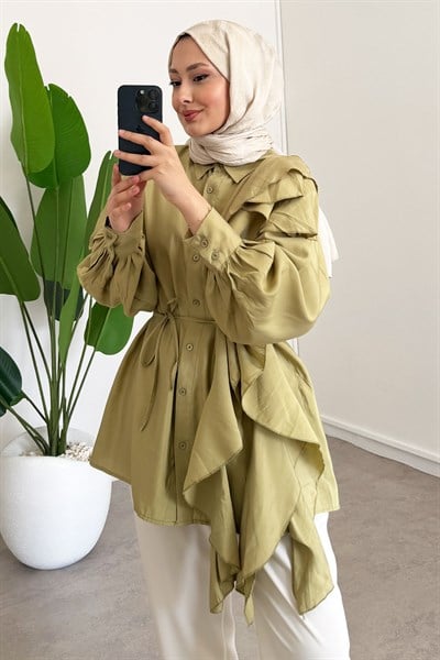 Volanlı Modal Gömlek - Olive