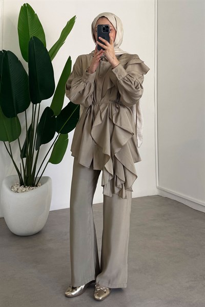 Volanlı Modal Takım - Haki Yeşil