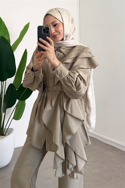 Volanlı Modal Takım - Haki Yeşil