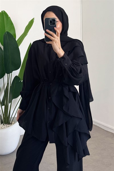 Volanlı Modal Takım - Siyah 