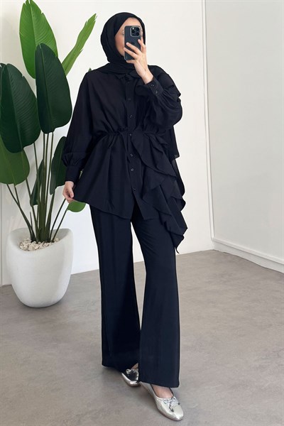 Volanlı Modal Takım - Siyah 