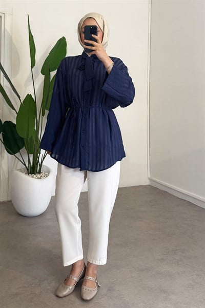 Yaka Baglama Gömlek - Lacivert