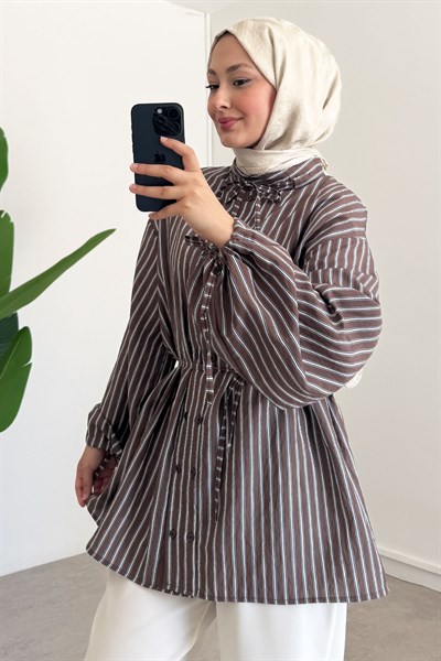 Yaka Biyeli Gömlek - Kahverengi