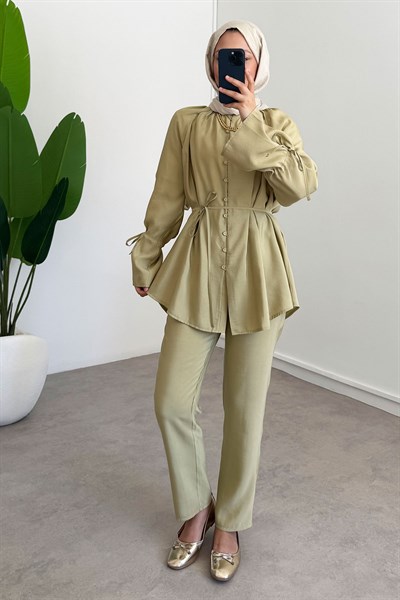 Yaka Büzgülü Takım - Olive