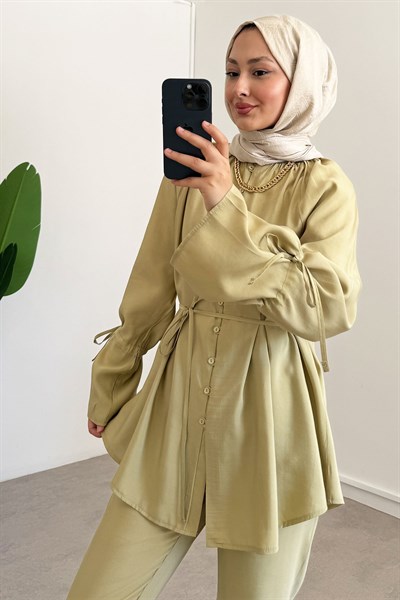 Yaka Büzgülü Takım - Olive